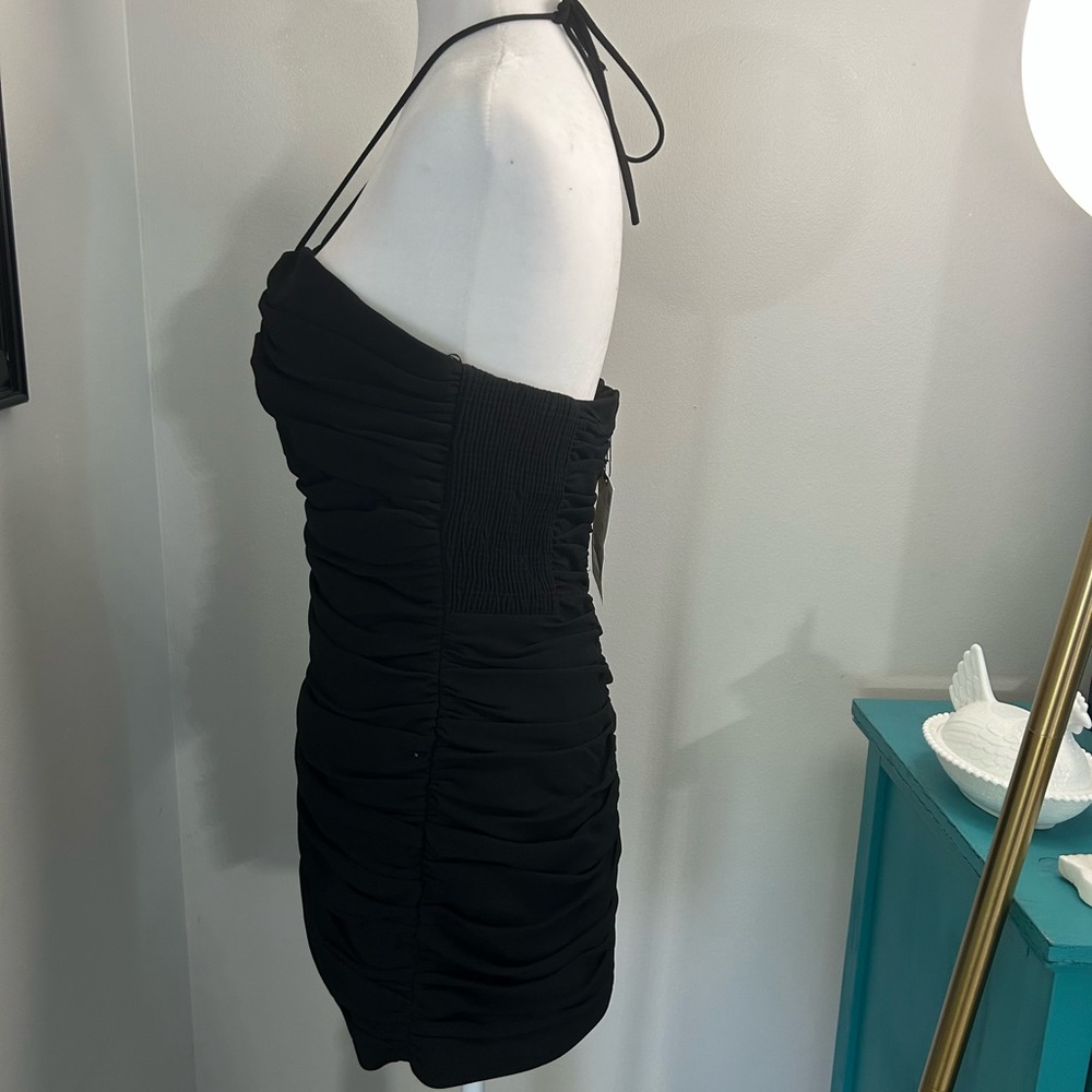 NWT ZARA Ruched Haltered Mini Dress, Size: L, Color: Black - Picture 5 of 7